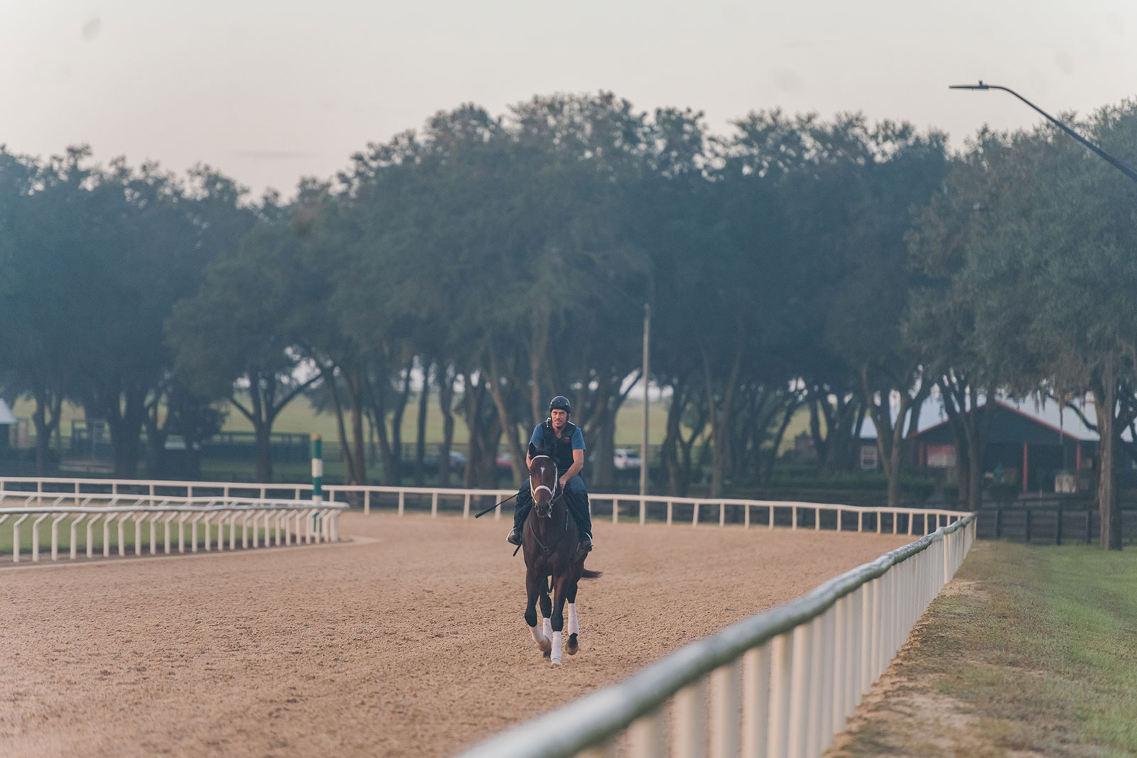 Jockey schooling a racehorse at Oak Ridge Training Center